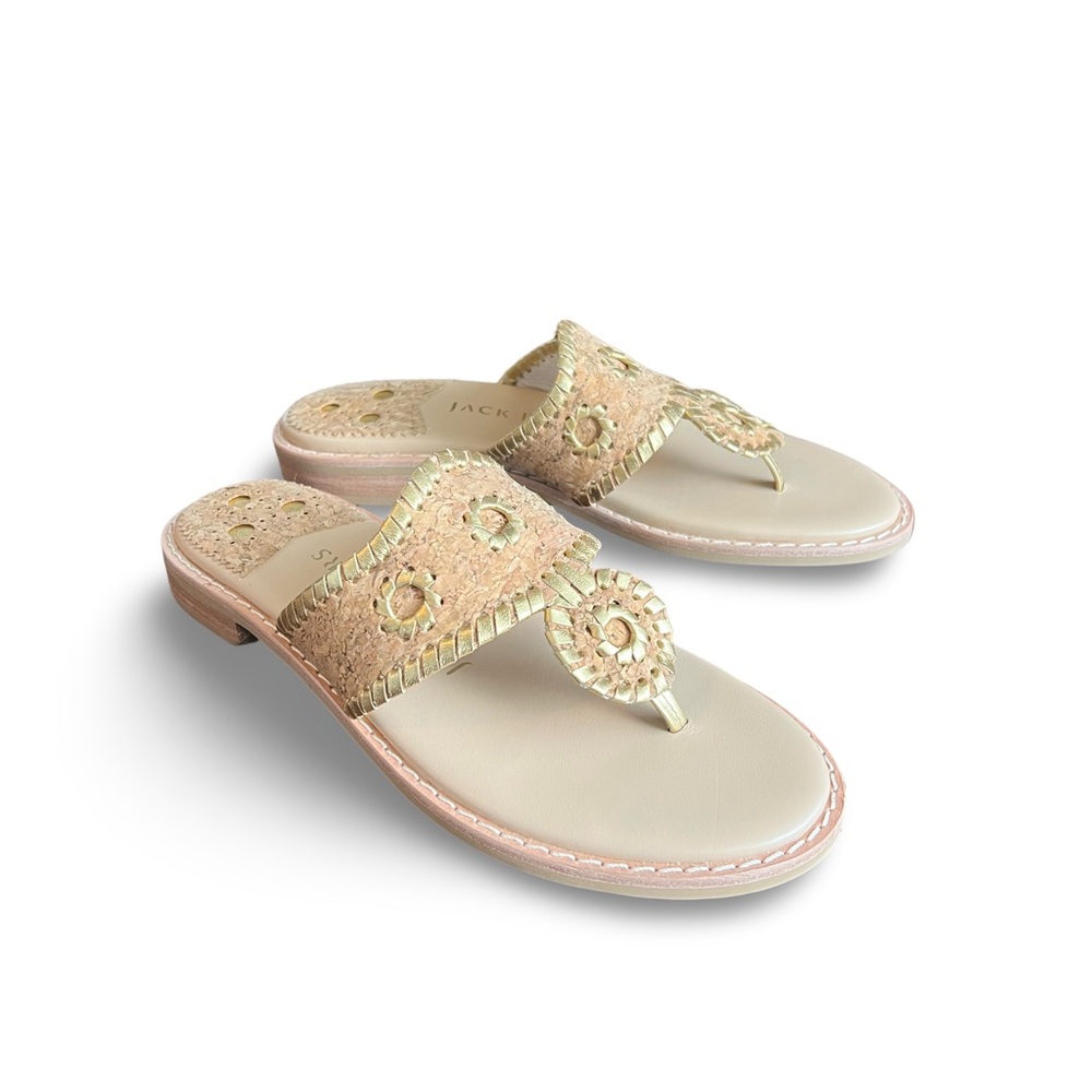 Jack Rodgers Luxury Flat Sandal Natural Cork & Gold Size 7 NEW